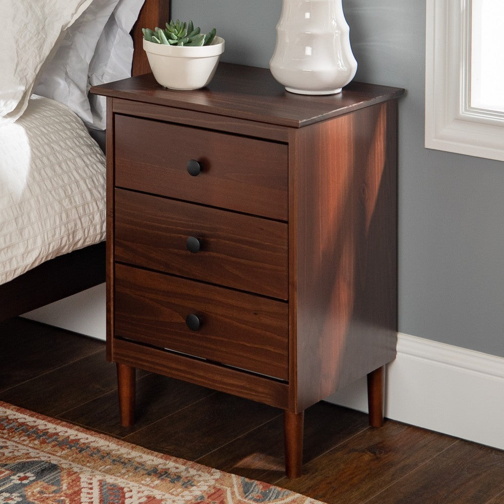 Modern 3 Drawer Nightstand - Walnut