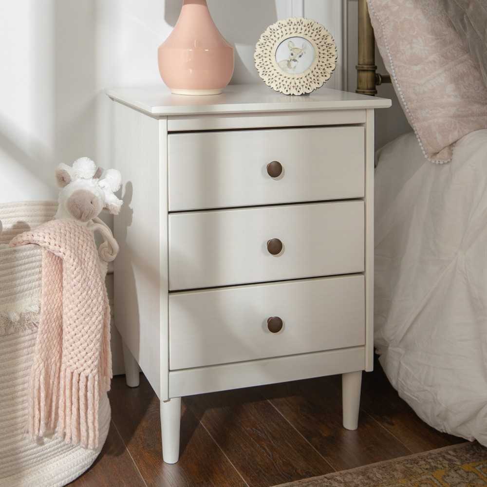 Modern 3 Drawer Nightstand - White