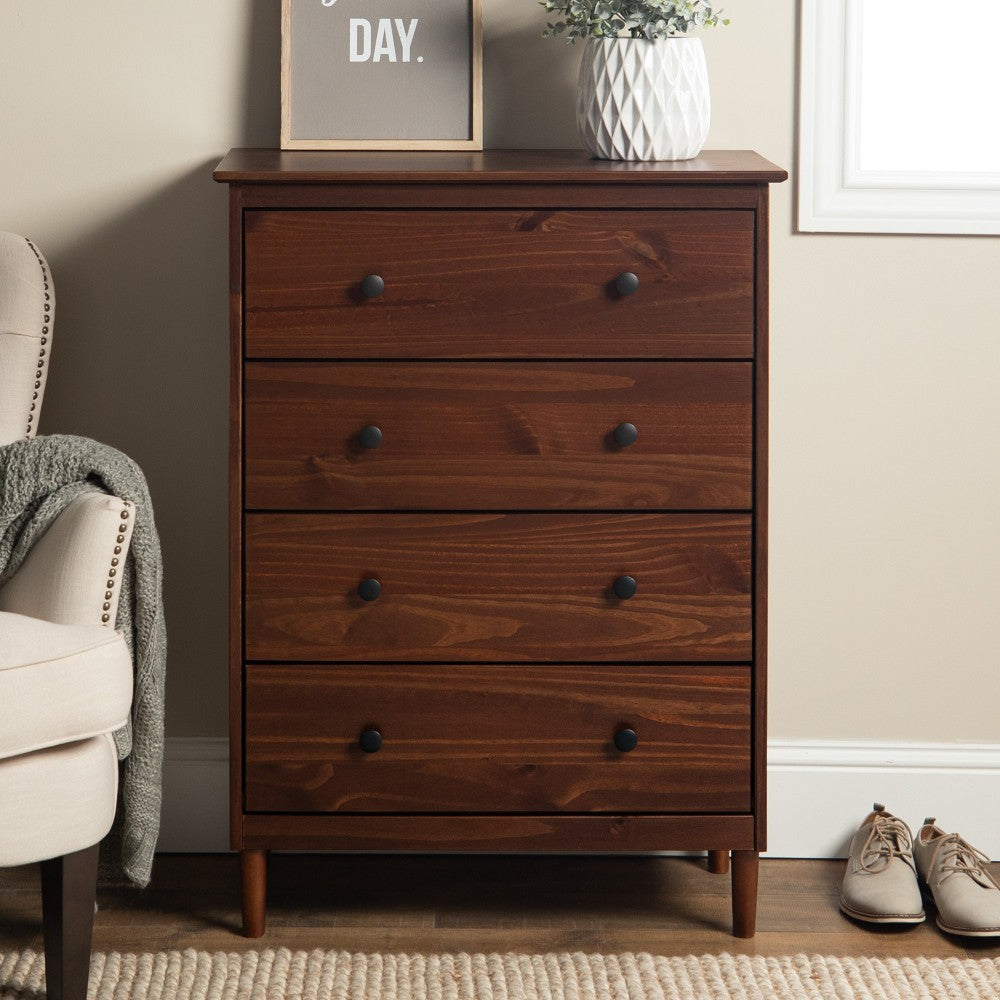Modern 4 Drawer Dresser - Walnut