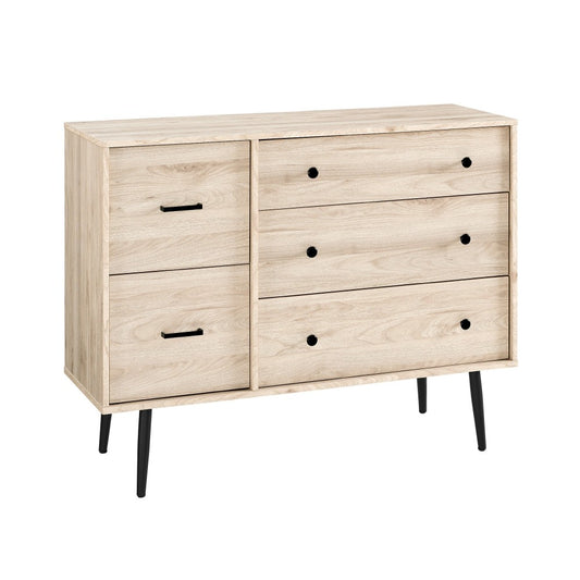 Modern 5 Drawer Metal and Wood Dresser - Birch
