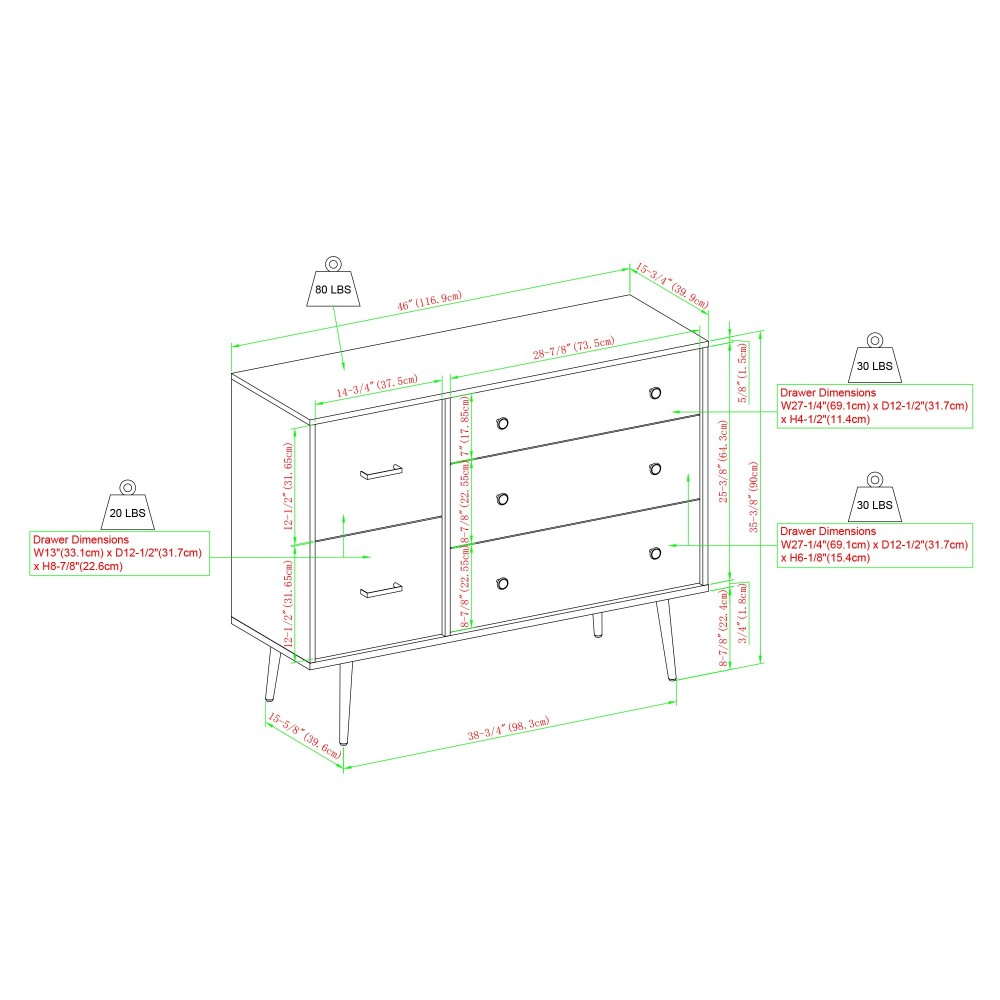Modern 5 Drawer Metal and Wood Dresser - Birch