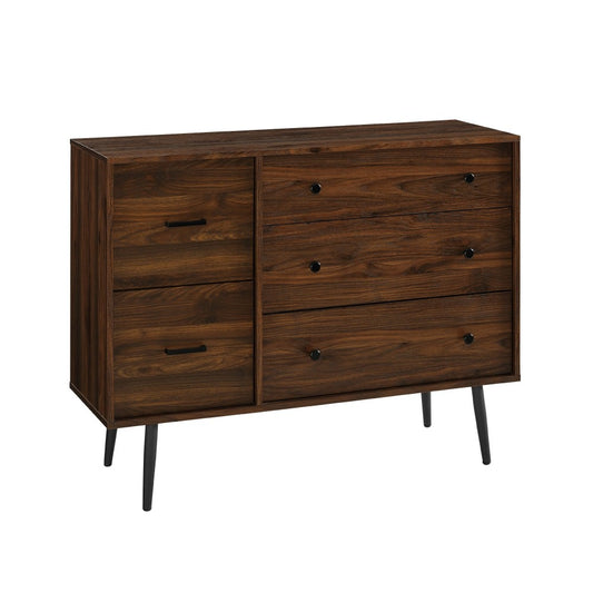 Modern 5 Drawer Metal and Wood Dresser - Dark Walnut