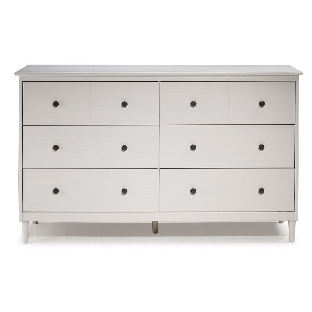 Modern 6 Drawer Solid Wood Dresser - White