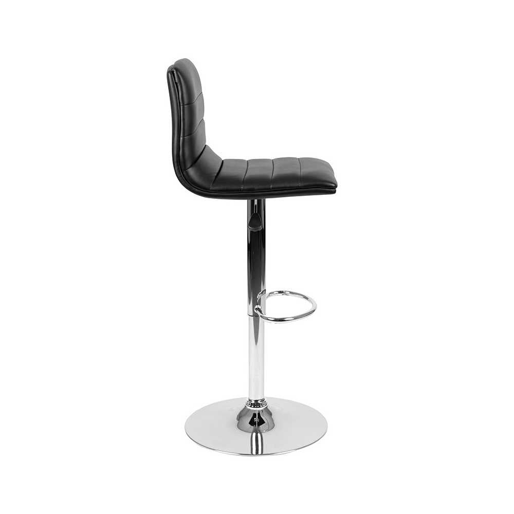 Modern Black Vinyl Adjustable Bar Stool with Back, Counter Height Swivel Stool with Chrome Pedestal Base