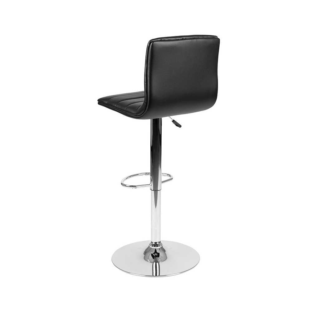 Modern Black Vinyl Adjustable Bar Stool with Back, Counter Height Swivel Stool with Chrome Pedestal Base