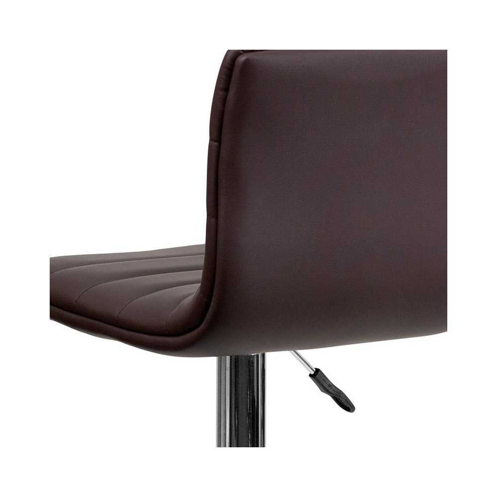 Modern Brown Vinyl Adjustable Bar Stool with Back, Counter Height Swivel Stool with Chrome Pedestal Base