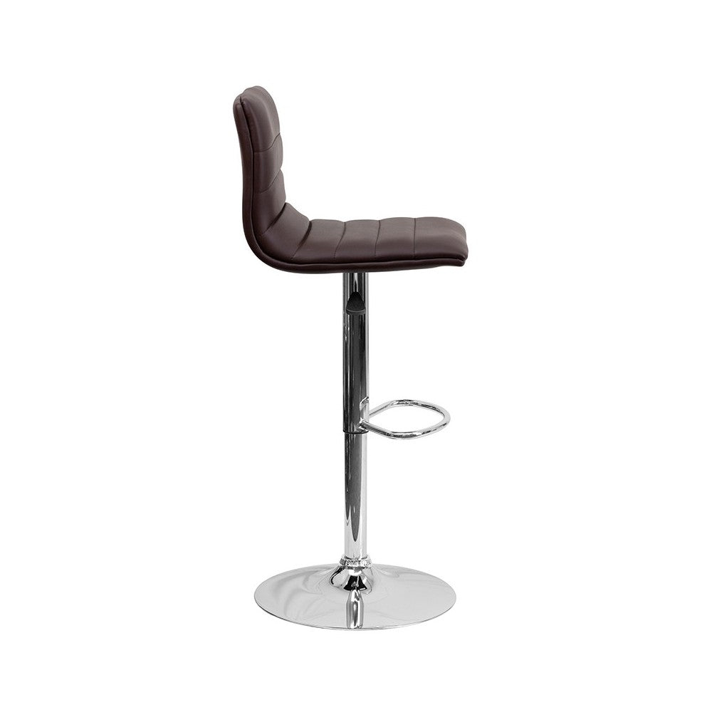 Modern Brown Vinyl Adjustable Bar Stool with Back, Counter Height Swivel Stool with Chrome Pedestal Base