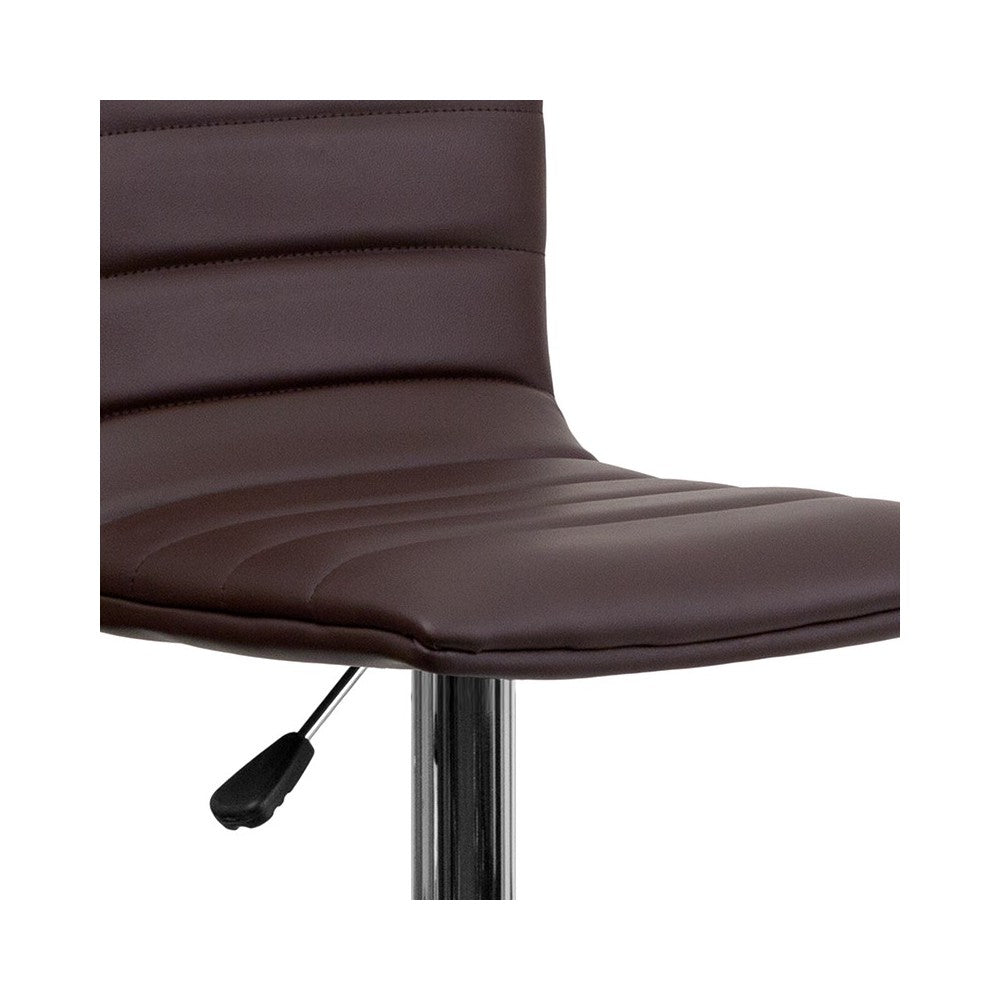 Modern Brown Vinyl Adjustable Bar Stool with Back, Counter Height Swivel Stool with Chrome Pedestal Base