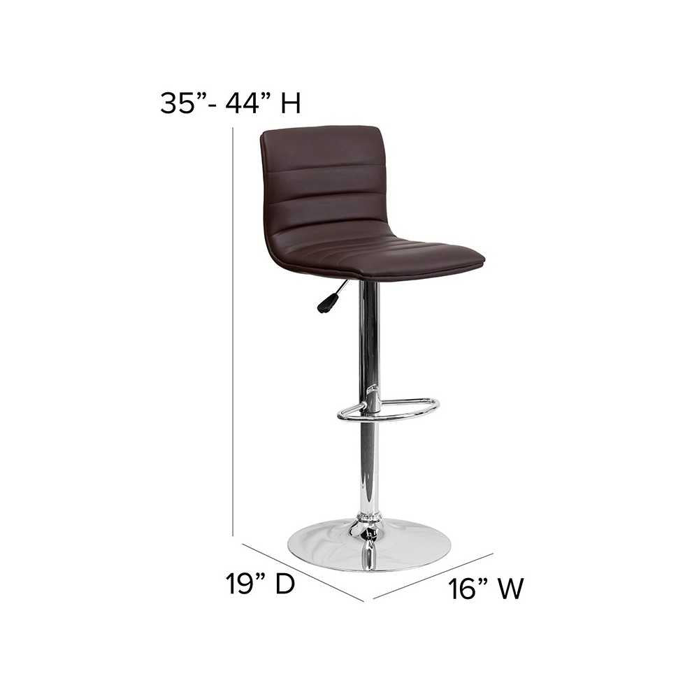 Modern Brown Vinyl Adjustable Bar Stool with Back, Counter Height Swivel Stool with Chrome Pedestal Base