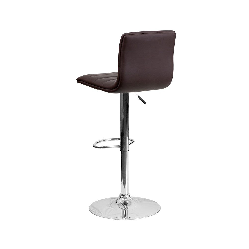 Modern Brown Vinyl Adjustable Bar Stool with Back, Counter Height Swivel Stool with Chrome Pedestal Base