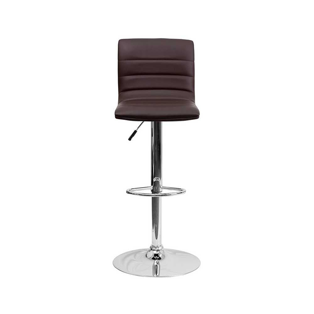 Modern Brown Vinyl Adjustable Bar Stool with Back, Counter Height Swivel Stool with Chrome Pedestal Base