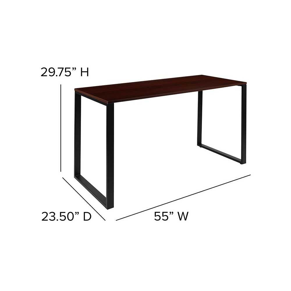 Modern Commercial Grade Desk Industrial Style Computer Desk Sturdy Home Office Desk - 55" Length-Mahogany