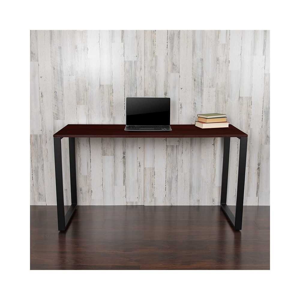 Modern Commercial Grade Desk Industrial Style Computer Desk Sturdy Home Office Desk - 55" Length-Mahogany