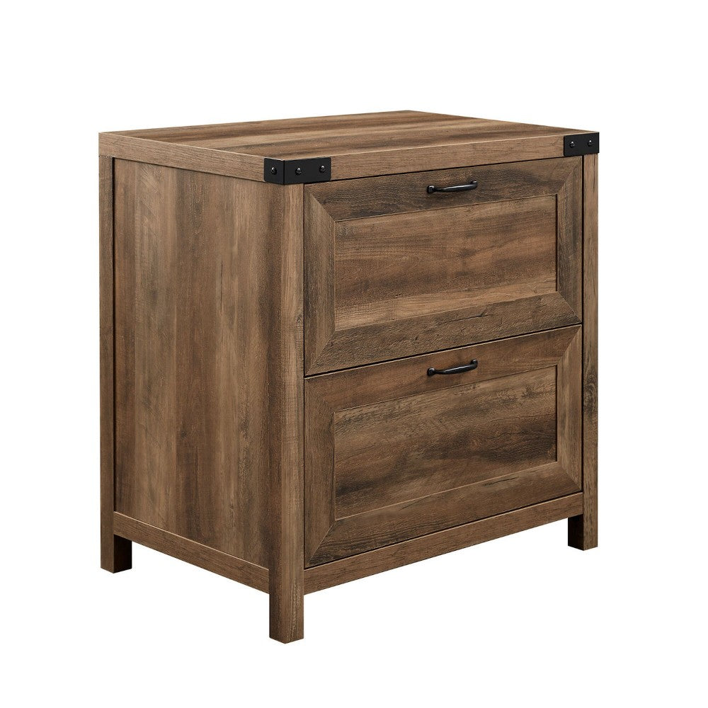 Modern Farmhouse 2-Drawer Filing Cabinet with Metal Accents - Rustic Oak