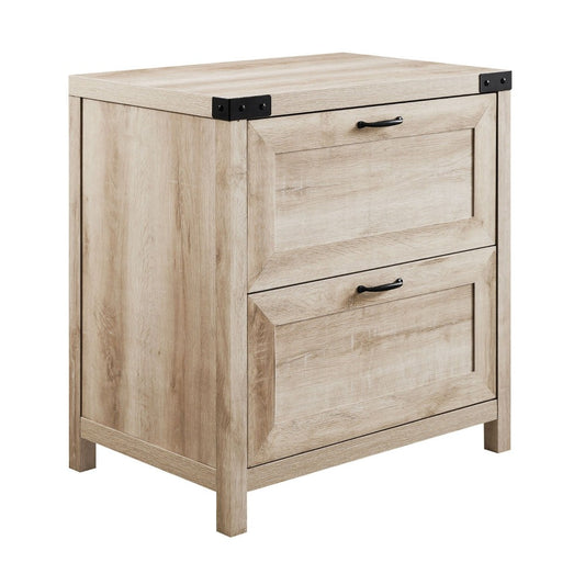 Modern Farmhouse 2-Drawer Filing Cabinet with Metal Accents - White Oak