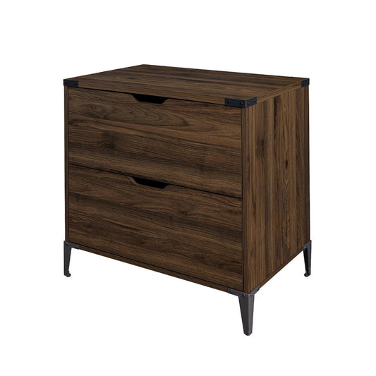 Modern Farmhouse Angle Iron 2-Drawer Filing Cabinet - Dark Walnut