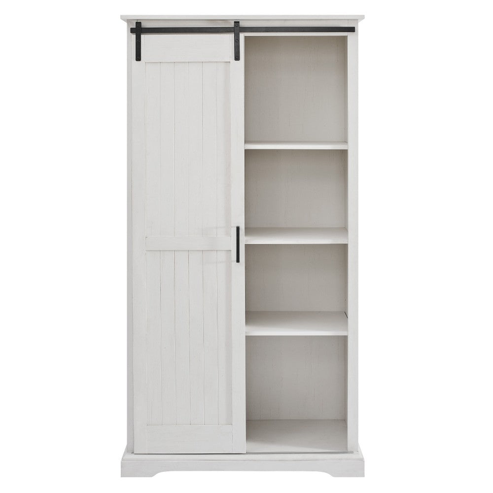 Modern Farmhouse Grooved Sliding Door Tall Storage Cabinet - Brushed White