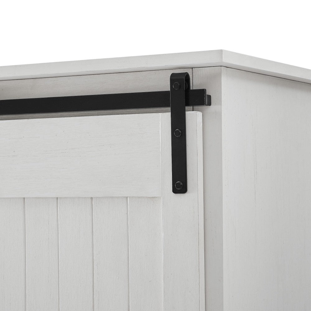 Modern Farmhouse Grooved Sliding Door Tall Storage Cabinet - Brushed White