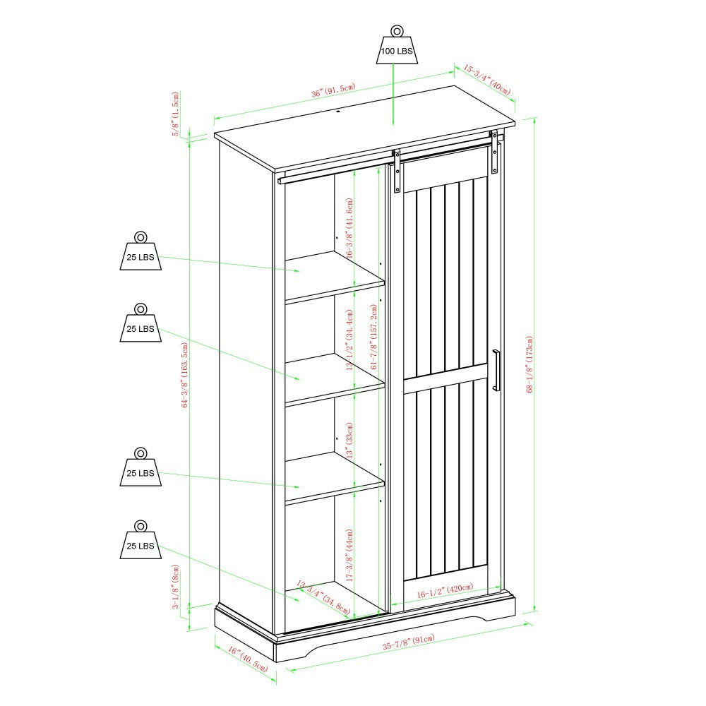 Modern Farmhouse Grooved Sliding Door Tall Storage Cabinet - Brushed White