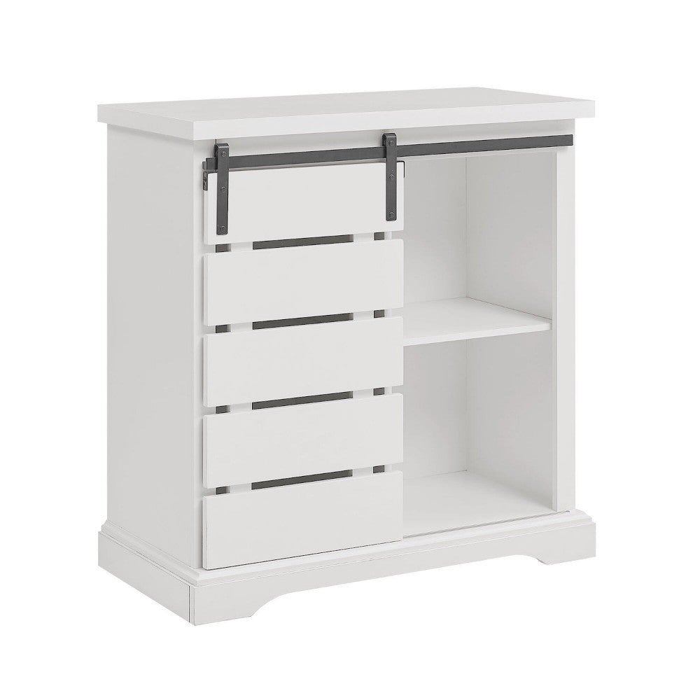 Modern Farmhouse Sliding Slat-Door Accent Cabinet - White