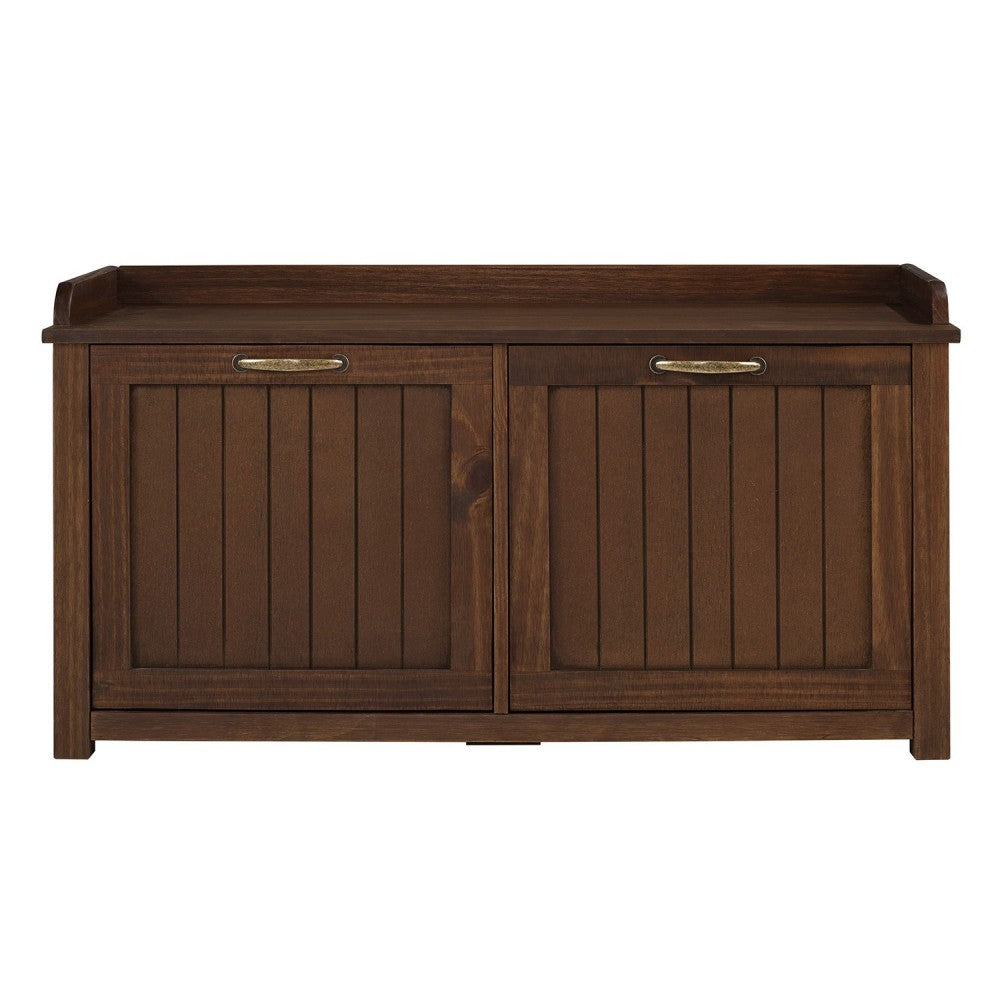 Modern Farmhouse Tray Top Grooved Drop Down Shoe Storage Entry Bench - Walnut