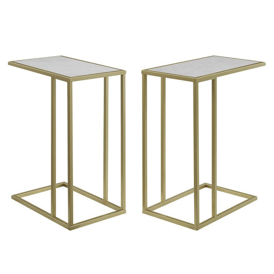 Modern Glam 2-Piece C-Table with Metal Base - Faux White Marble and Gold