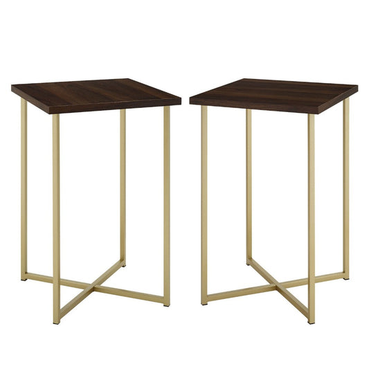 Modern Glam 2-Piece Metal and Wood Square Accent Tables - Dark Walnut/Gold