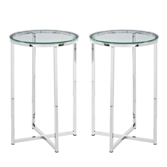 Modern Glam 2-Piece Metal-X Leg Side Table Set - Glass/Chrome