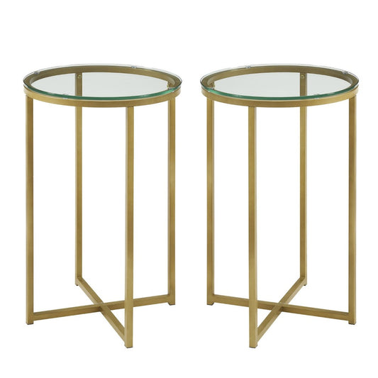 Modern Glam 2-Piece Metal-X Leg Side Table Set - Glass/Gold