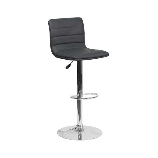 Modern Gray Vinyl Adjustable Bar Stool with Back, Counter Height Swivel Stool with Chrome Pedestal Base