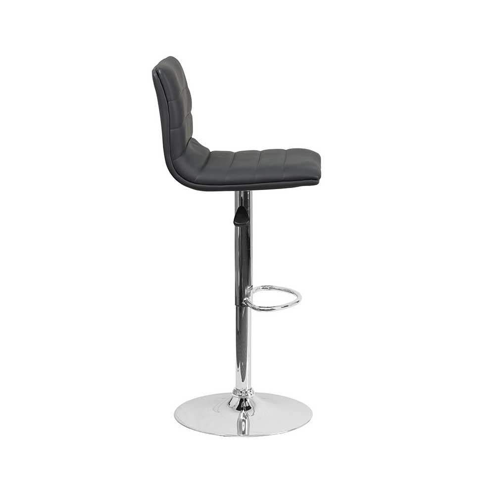 Modern Gray Vinyl Adjustable Bar Stool with Back, Counter Height Swivel Stool with Chrome Pedestal Base