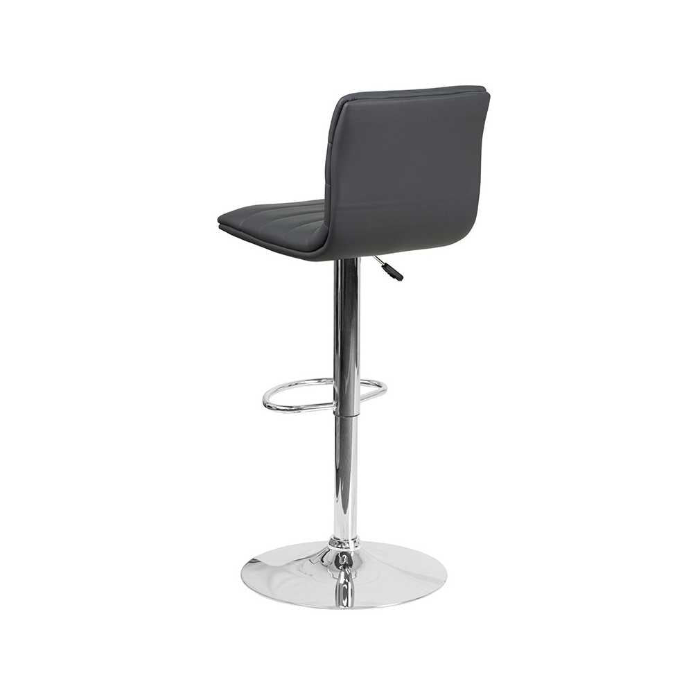 Modern Gray Vinyl Adjustable Bar Stool with Back, Counter Height Swivel Stool with Chrome Pedestal Base