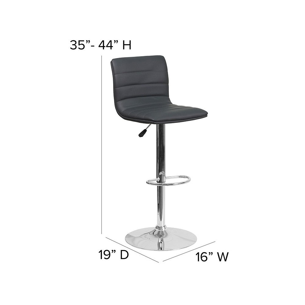 Modern Gray Vinyl Adjustable Bar Stool with Back, Counter Height Swivel Stool with Chrome Pedestal Base