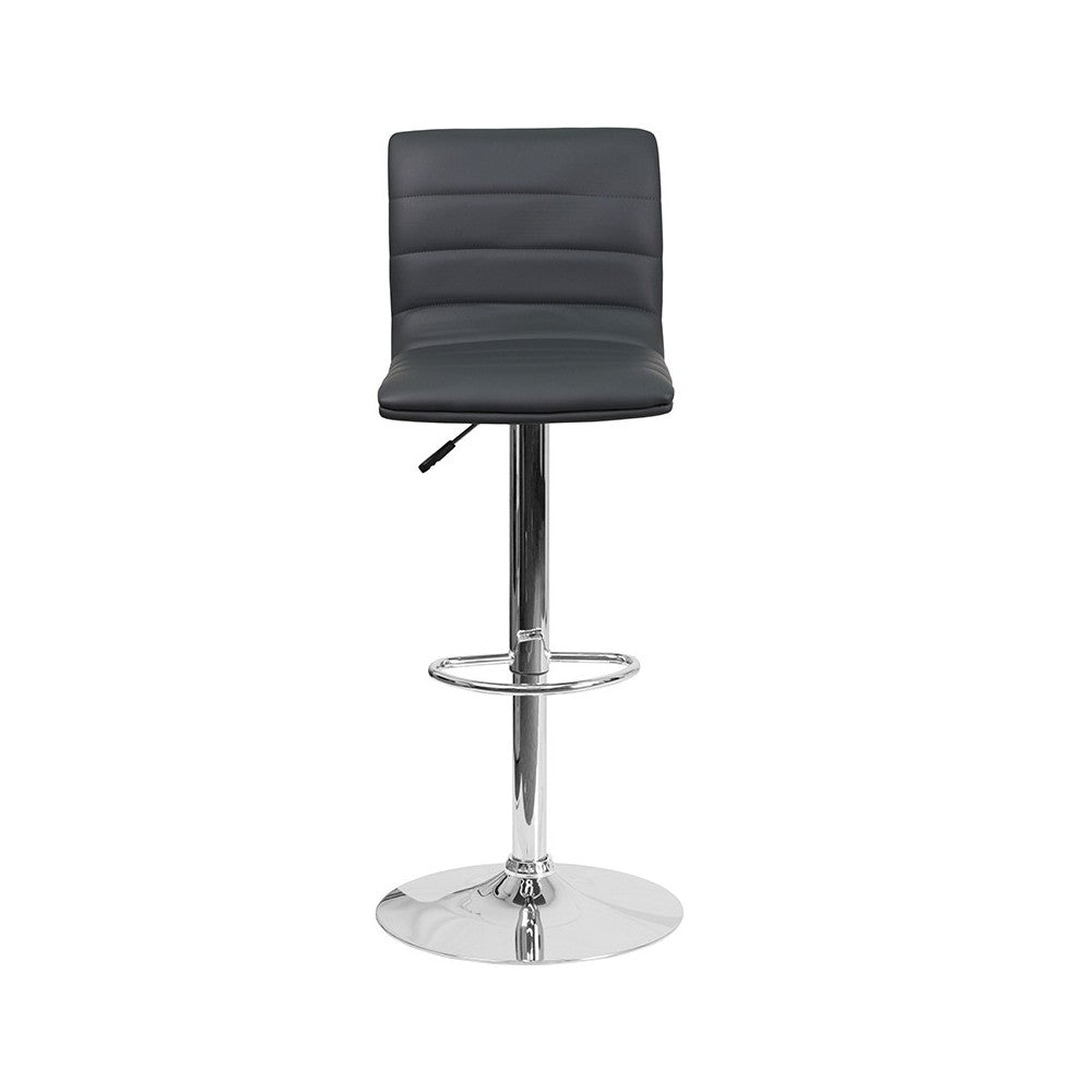 Modern Gray Vinyl Adjustable Bar Stool with Back, Counter Height Swivel Stool with Chrome Pedestal Base