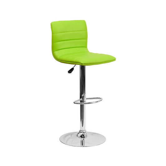 Modern Green Vinyl Adjustable Bar Stool with Back, Counter Height Swivel Stool with Chrome Pedestal Base