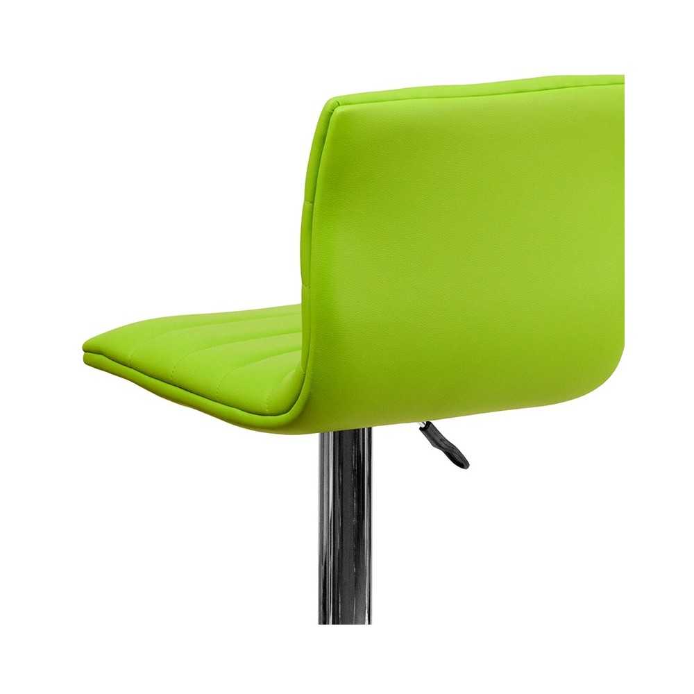 Modern Green Vinyl Adjustable Bar Stool with Back, Counter Height Swivel Stool with Chrome Pedestal Base