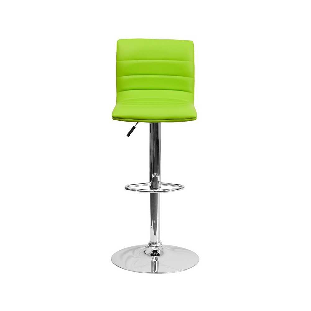 Modern Green Vinyl Adjustable Bar Stool with Back, Counter Height Swivel Stool with Chrome Pedestal Base