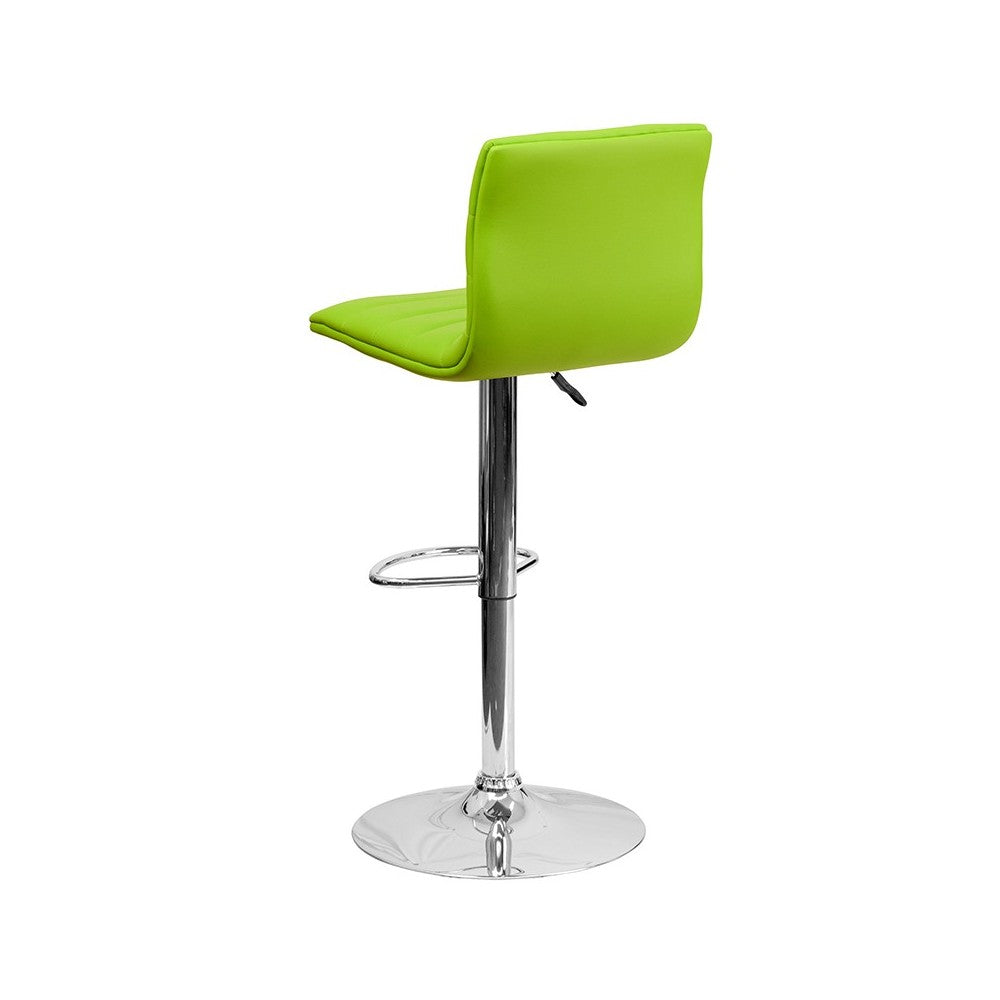 Modern Green Vinyl Adjustable Bar Stool with Back, Counter Height Swivel Stool with Chrome Pedestal Base