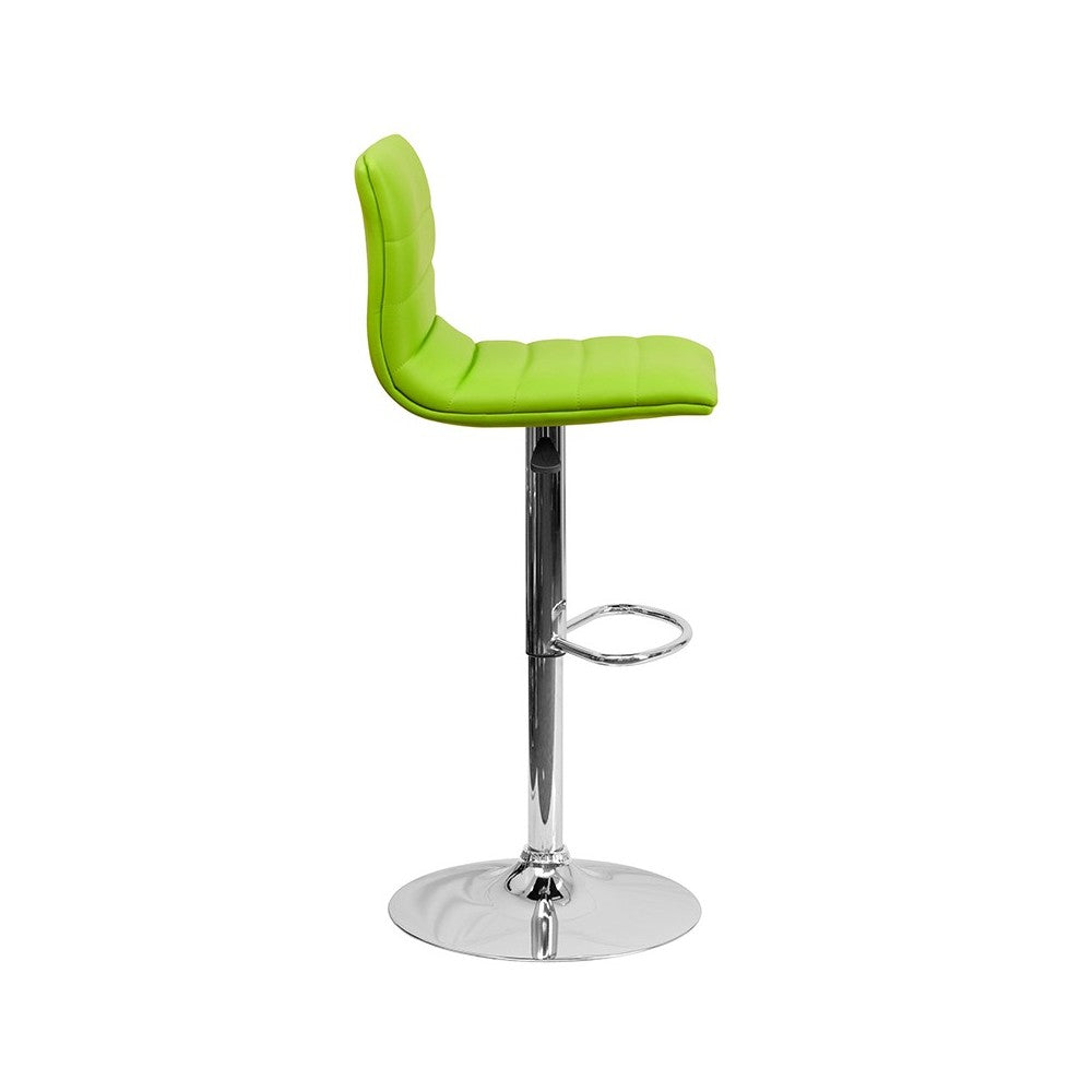 Modern Green Vinyl Adjustable Bar Stool with Back, Counter Height Swivel Stool with Chrome Pedestal Base