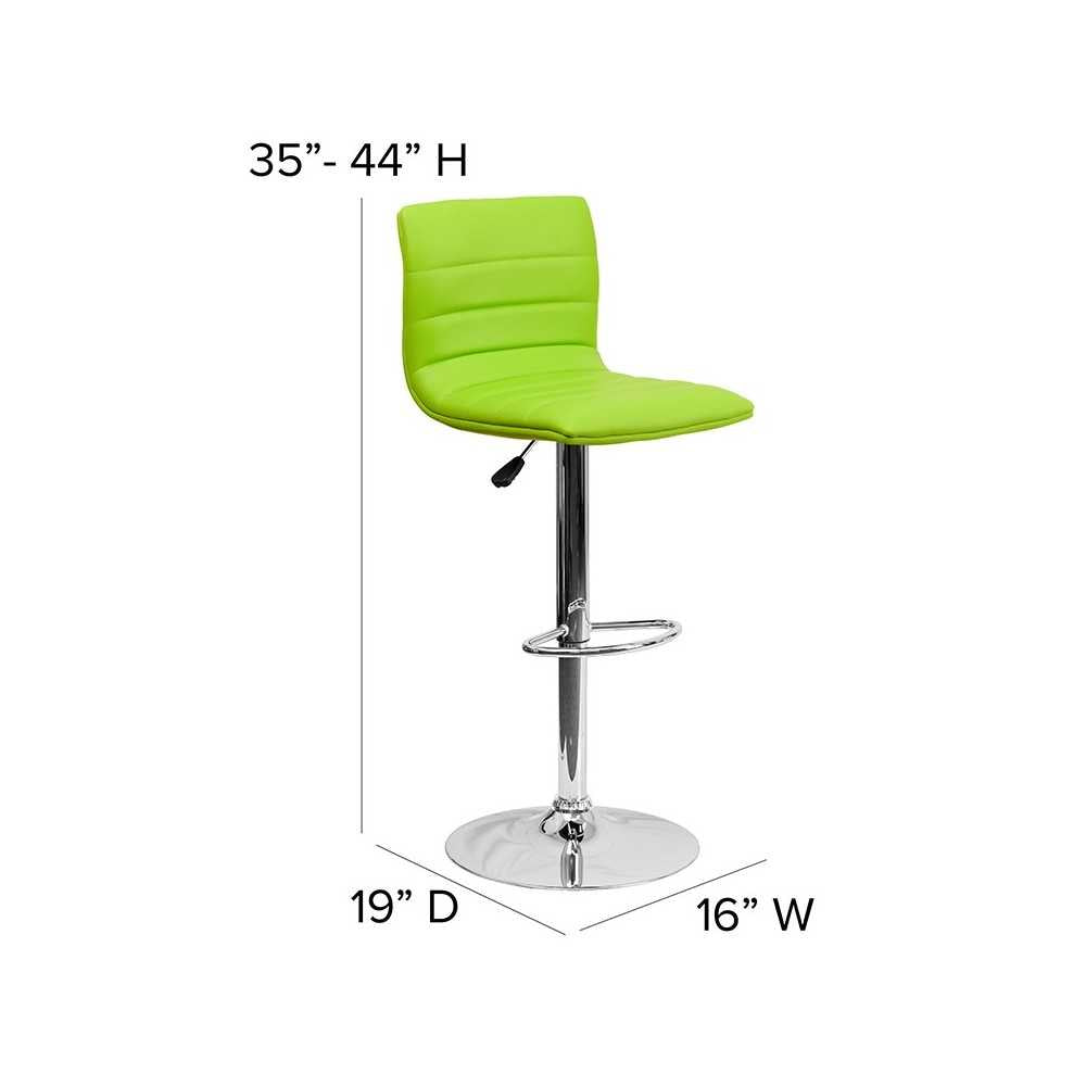 Modern Green Vinyl Adjustable Bar Stool with Back, Counter Height Swivel Stool with Chrome Pedestal Base