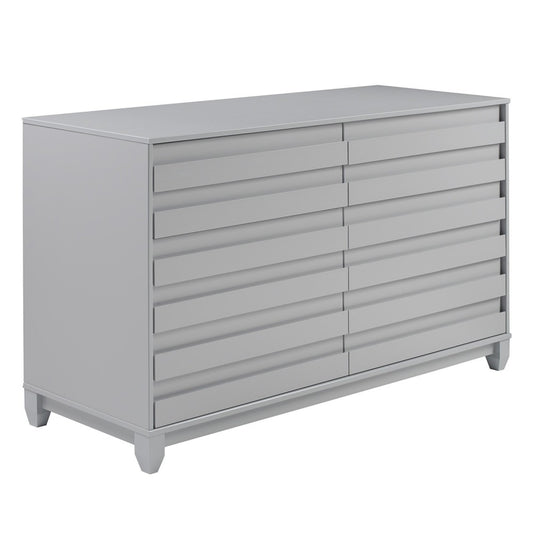 Modern Grooved Panel 6 Drawer Wood Dresser - Gray