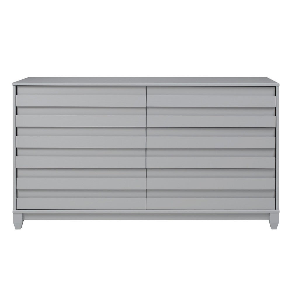 Modern Grooved Panel 6 Drawer Wood Dresser - Gray