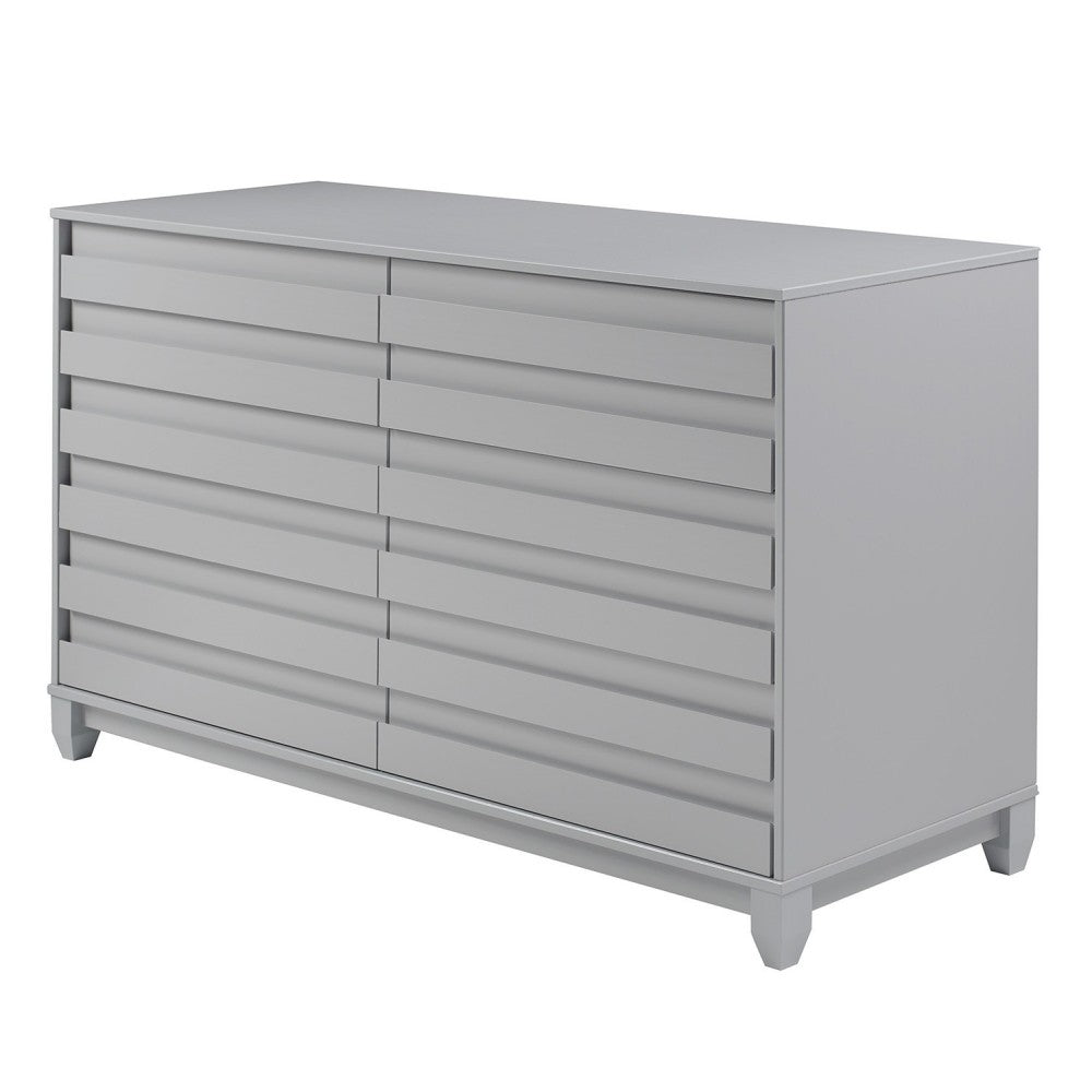 Modern Grooved Panel 6 Drawer Wood Dresser - Gray
