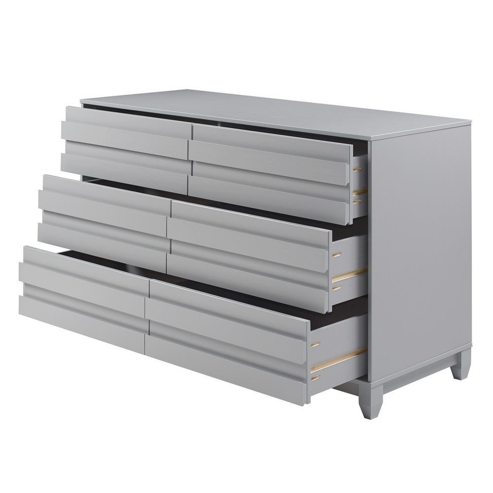Modern Grooved Panel 6 Drawer Wood Dresser - Gray