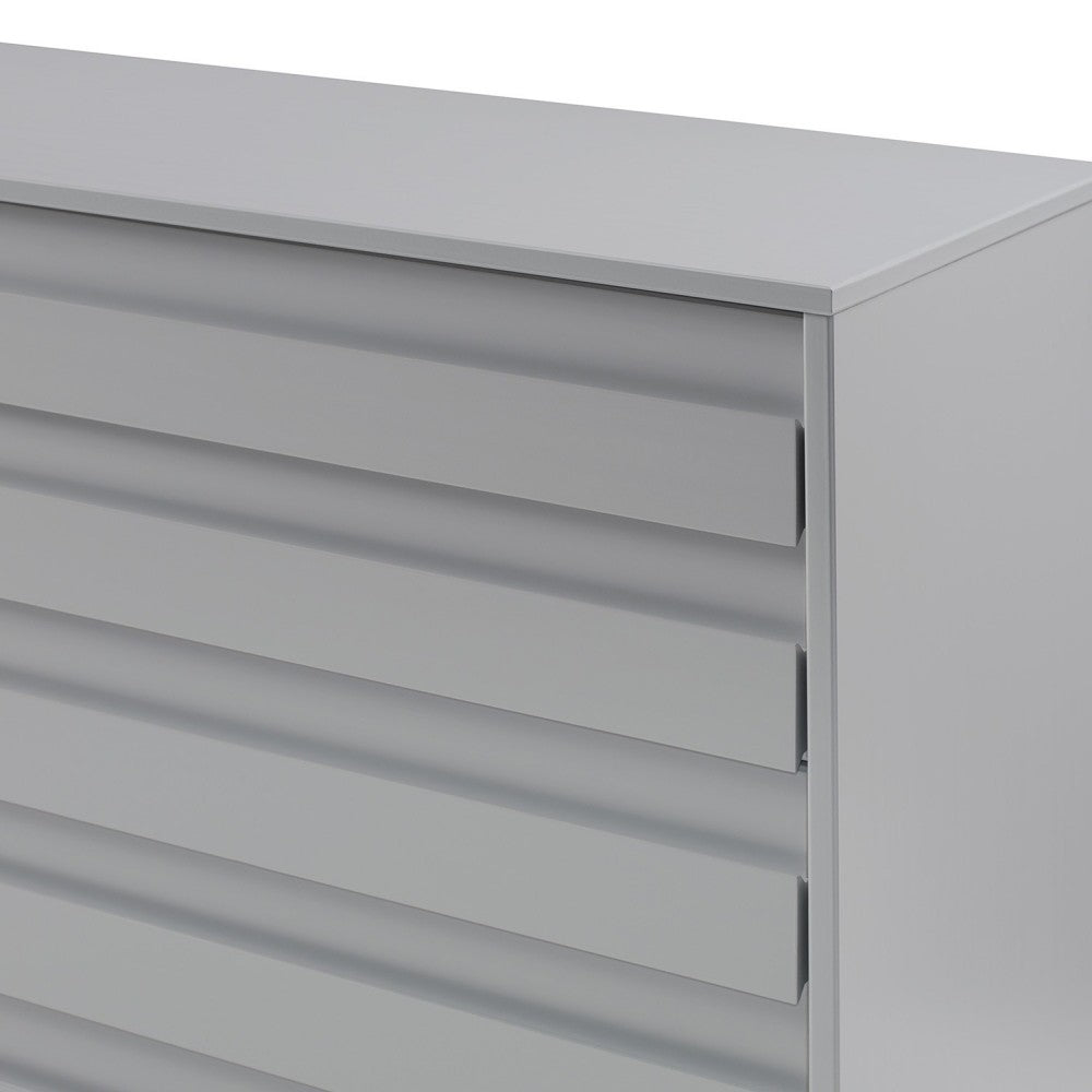Modern Grooved Panel 6 Drawer Wood Dresser - Gray