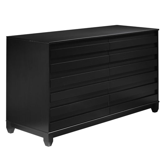 Modern Grooved Panel 6 Drawer Wood Dresser - Black