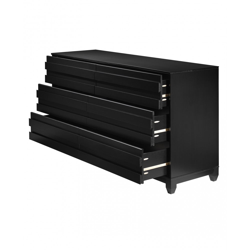 Modern Grooved Panel 6 Drawer Wood Dresser - Black