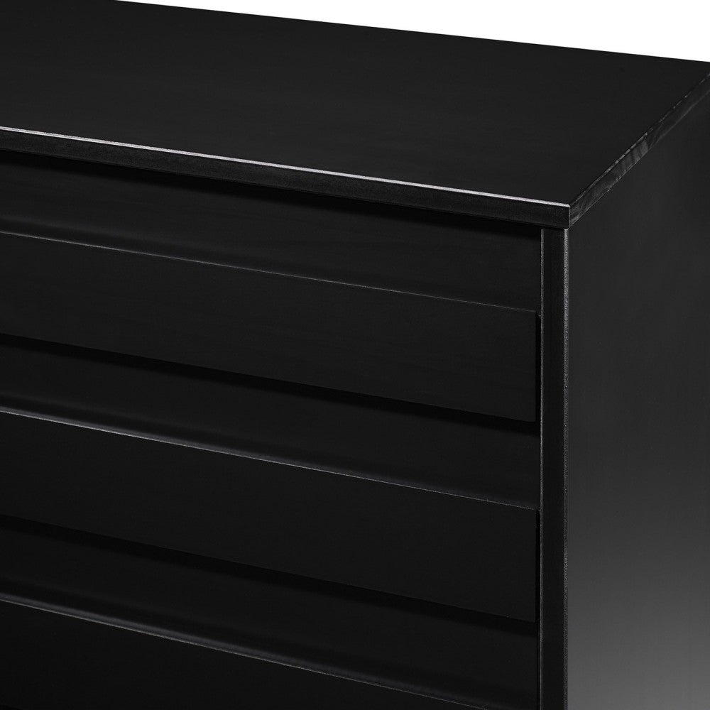 Modern Grooved Panel 6 Drawer Wood Dresser - Black
