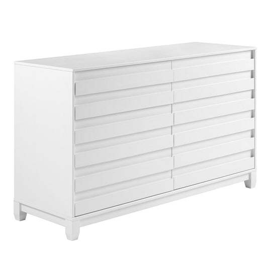Modern Grooved Panel 6 Drawer Wood Dresser - White