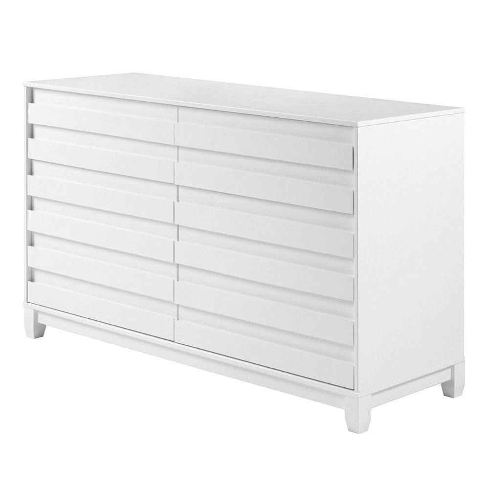 Modern Grooved Panel 6 Drawer Wood Dresser - White